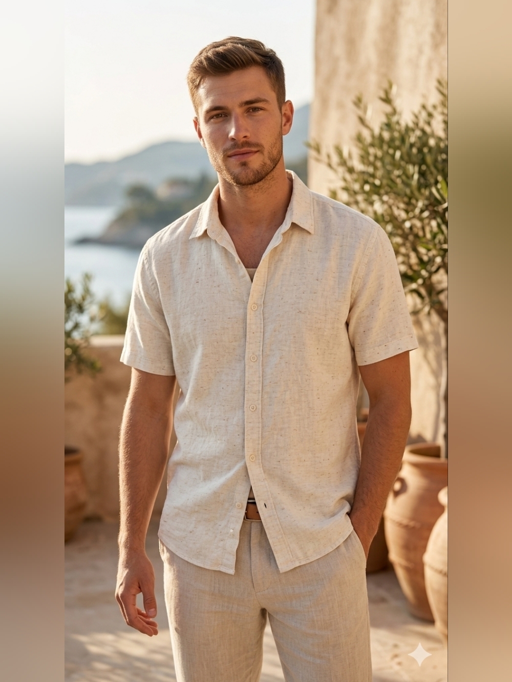 Men's Coastaora Linen Cotton Blend Shirt - Size Large - EUC